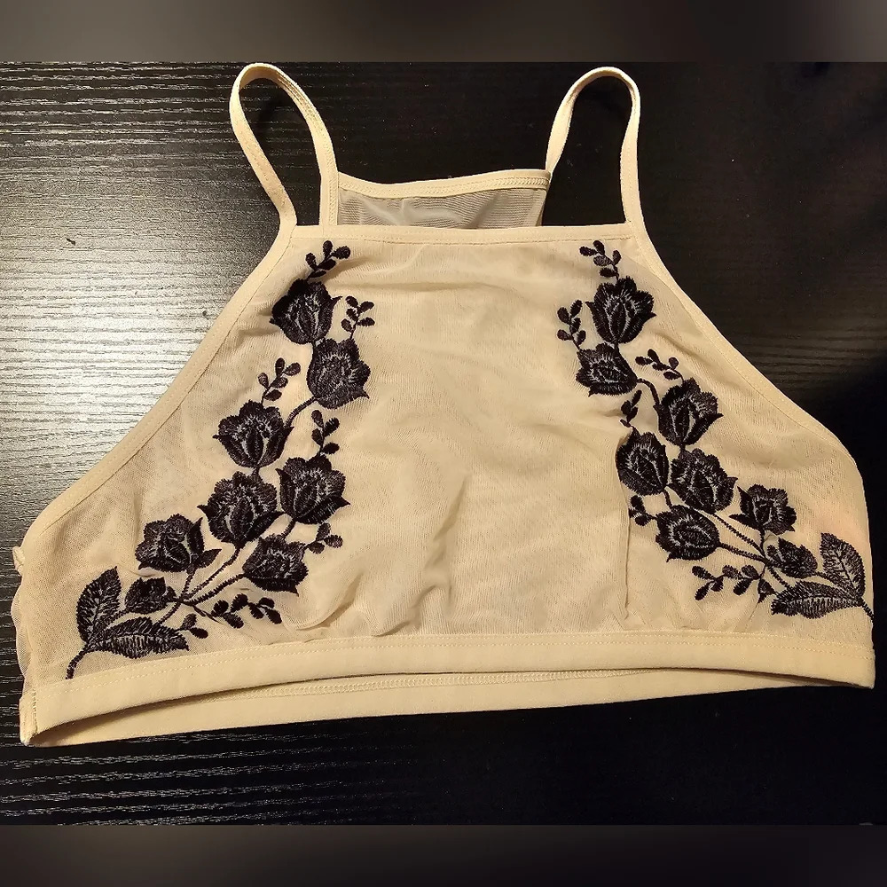 Floral Embroidered Beige Bralette‎